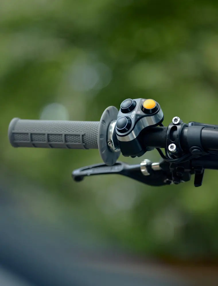 Handlebar controls and finger lever on the Bonnell 805